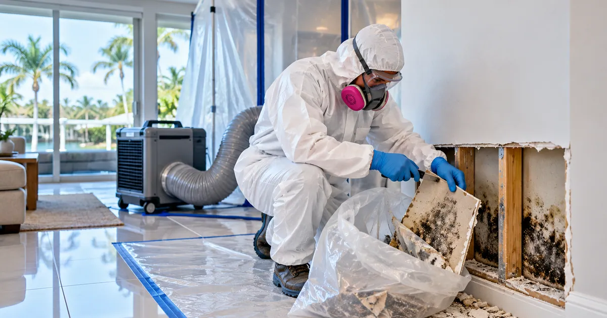 Family-Safe Mold Removal in Wellington, FL — technician removing mold under containment